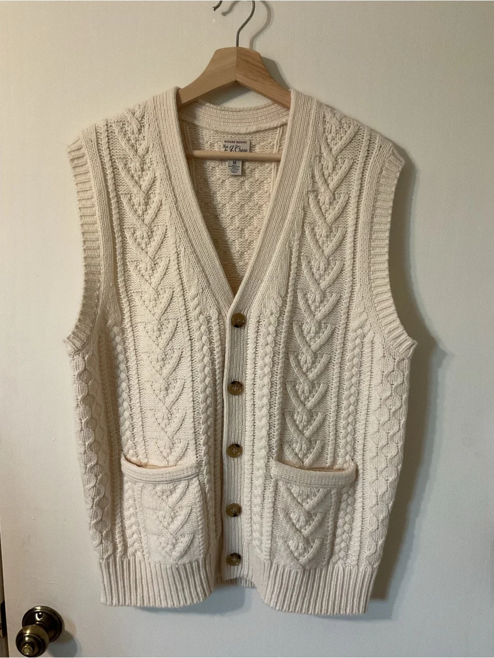 J. Crew Rugged Merino Wool Blend Cable Knit Fisherman Classic Sweater Vest Sz M